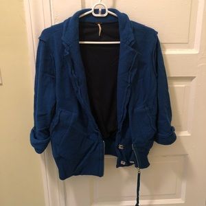 Free people blue wool Moto jacket coat sz xs